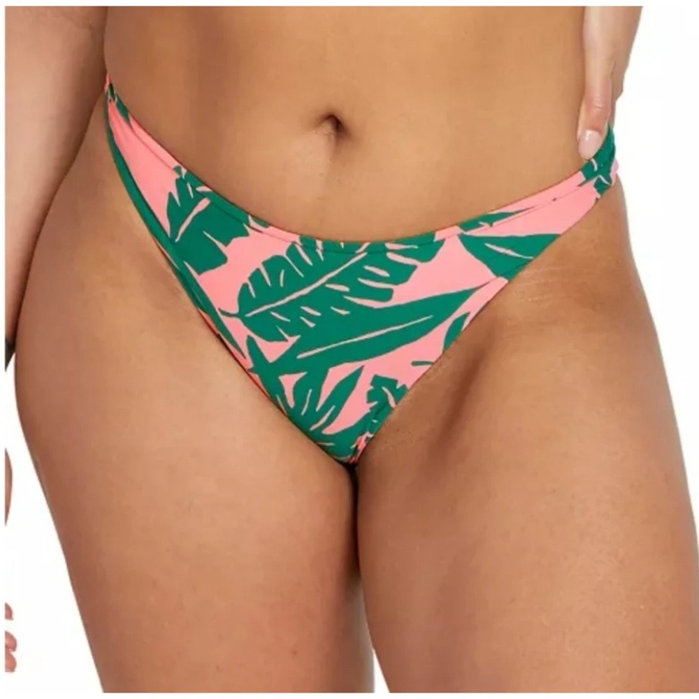 NWT Volcom Bikini Bottoms Womens Pink Green Leaf Skimpy Size S O2312402